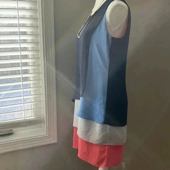 ❤️2/$30❤️[O2]BCBGMaxAzria Haley BluePink Color Block Layered Shirt Tank Dress - Picture 5 of 8